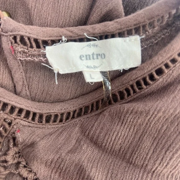 Entro Brown Boho Bell Sleeve Mini Dress or Tunic Shirt Size L Large - Picture 7 of 11